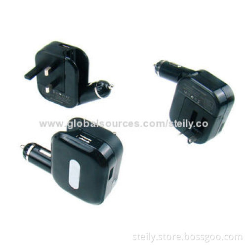 5V/1A Portable dual USB 2-in-1 wall and car charger with ABS environmental fireproof material over
